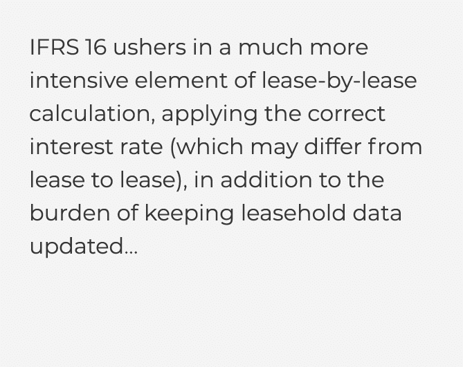  IFRS 16 ushers in a much more intensive element of lease-by-lease calculation, applying the correct interest rate (w   