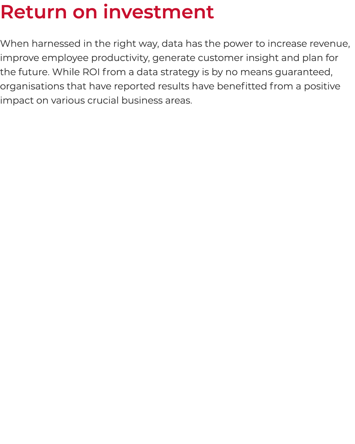 Return on investment When harnessed in the right way, data has the power to increase revenue, improve employee produc   