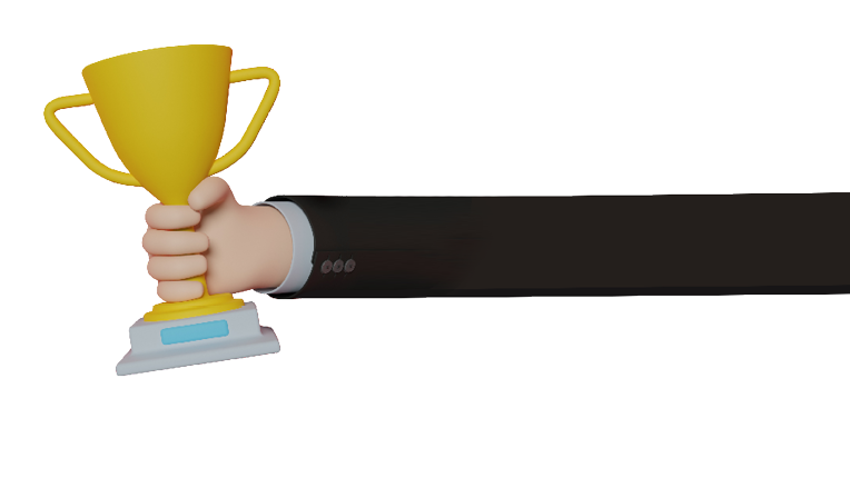 Hand holding trophy in 3d illustrations