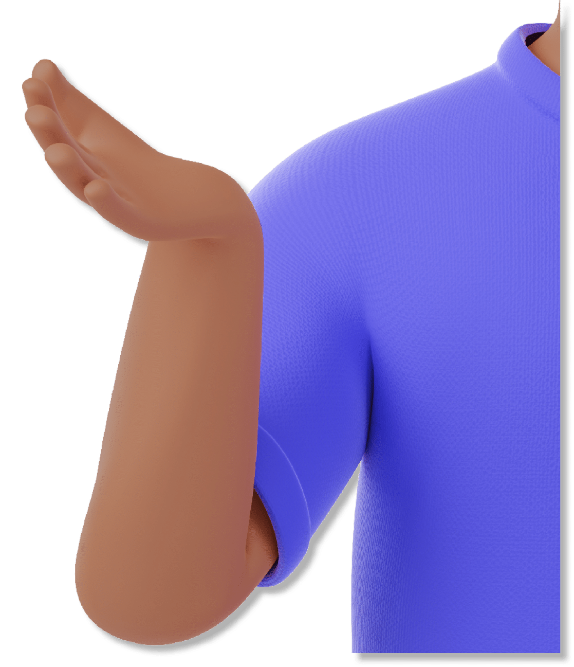 Sad confused cartoon character man in purple t-shirt isolated over white background. 3d render illustration.