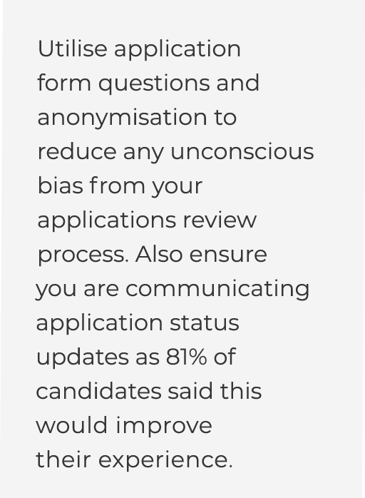  Utilise application form questions and anonymisation to reduce any unconscious bias from your applications review pr...