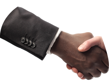 African businessman's hand shaking white businessman's hand