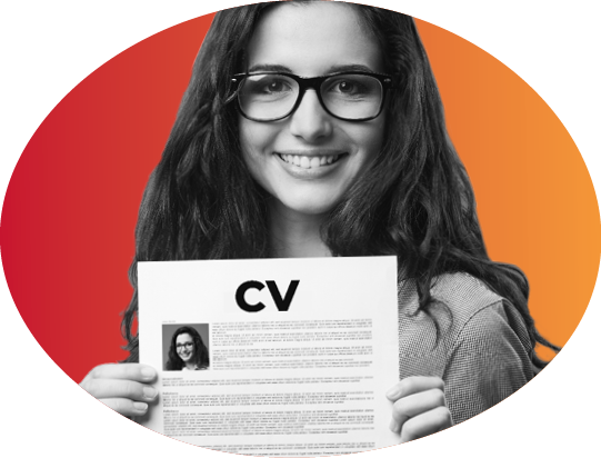 Young smiling cheerful woman holding her resume