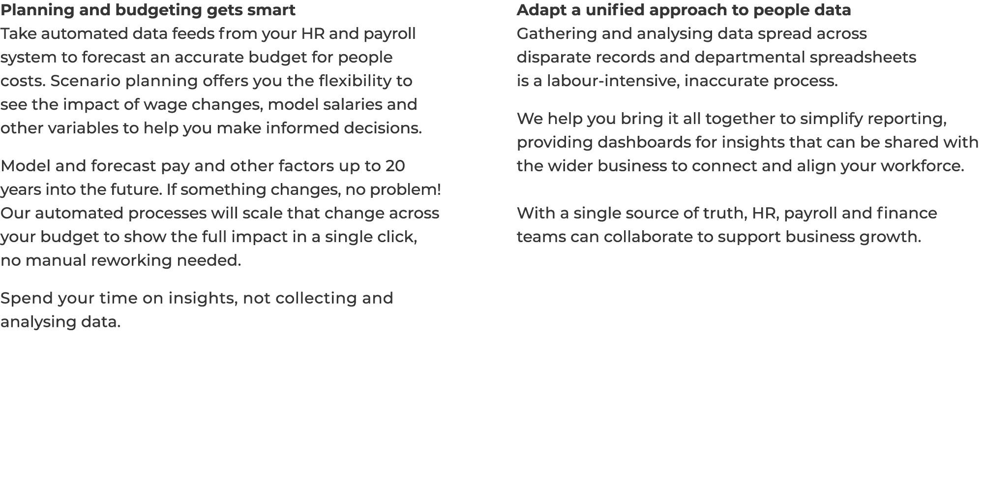 Planning and budgeting gets smart Take automated data feeds from your HR and payroll system to forecast an accurate b   