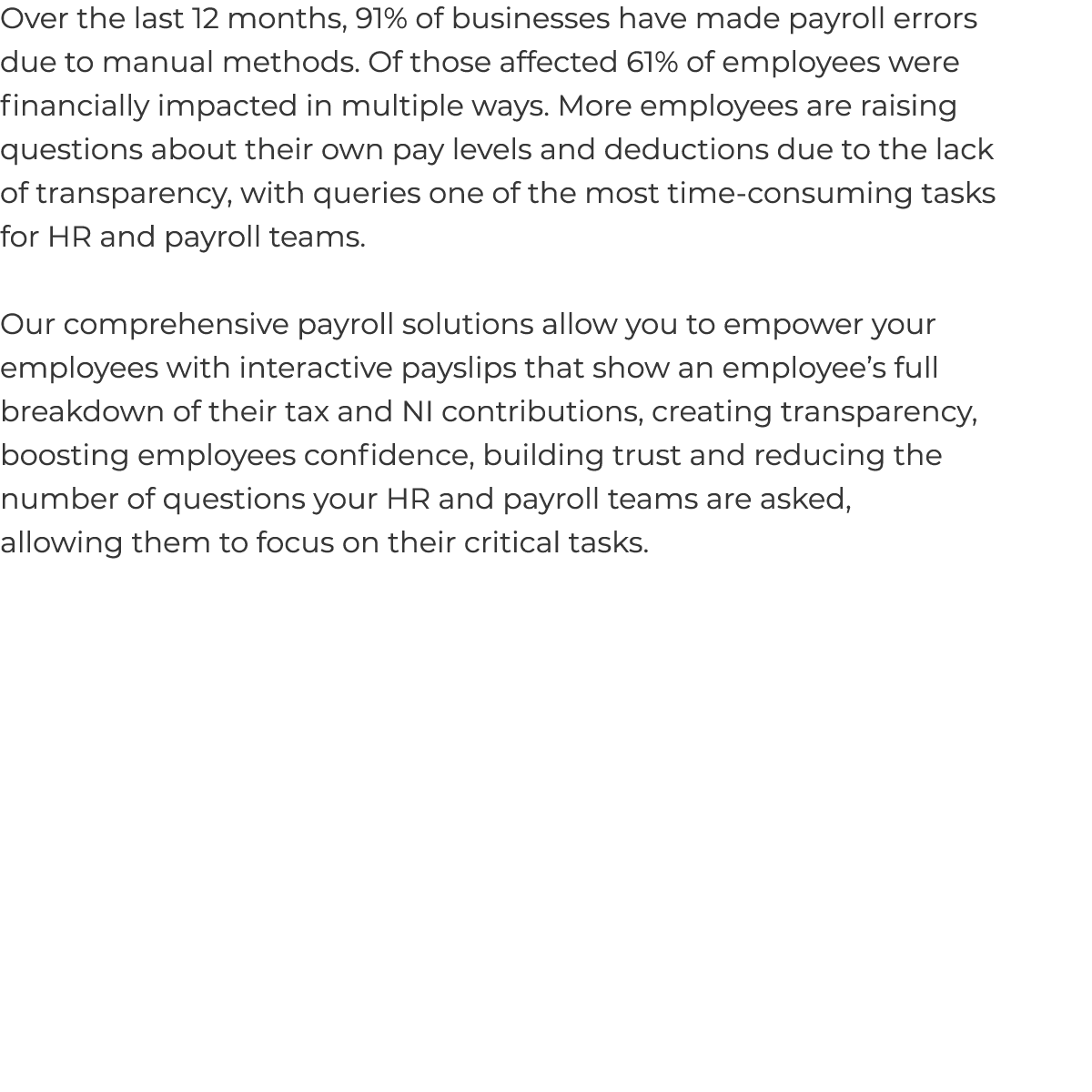 Over the last 12 months, 91% of businesses have made payroll errors due to manual methods. Of those affected 61% of e...