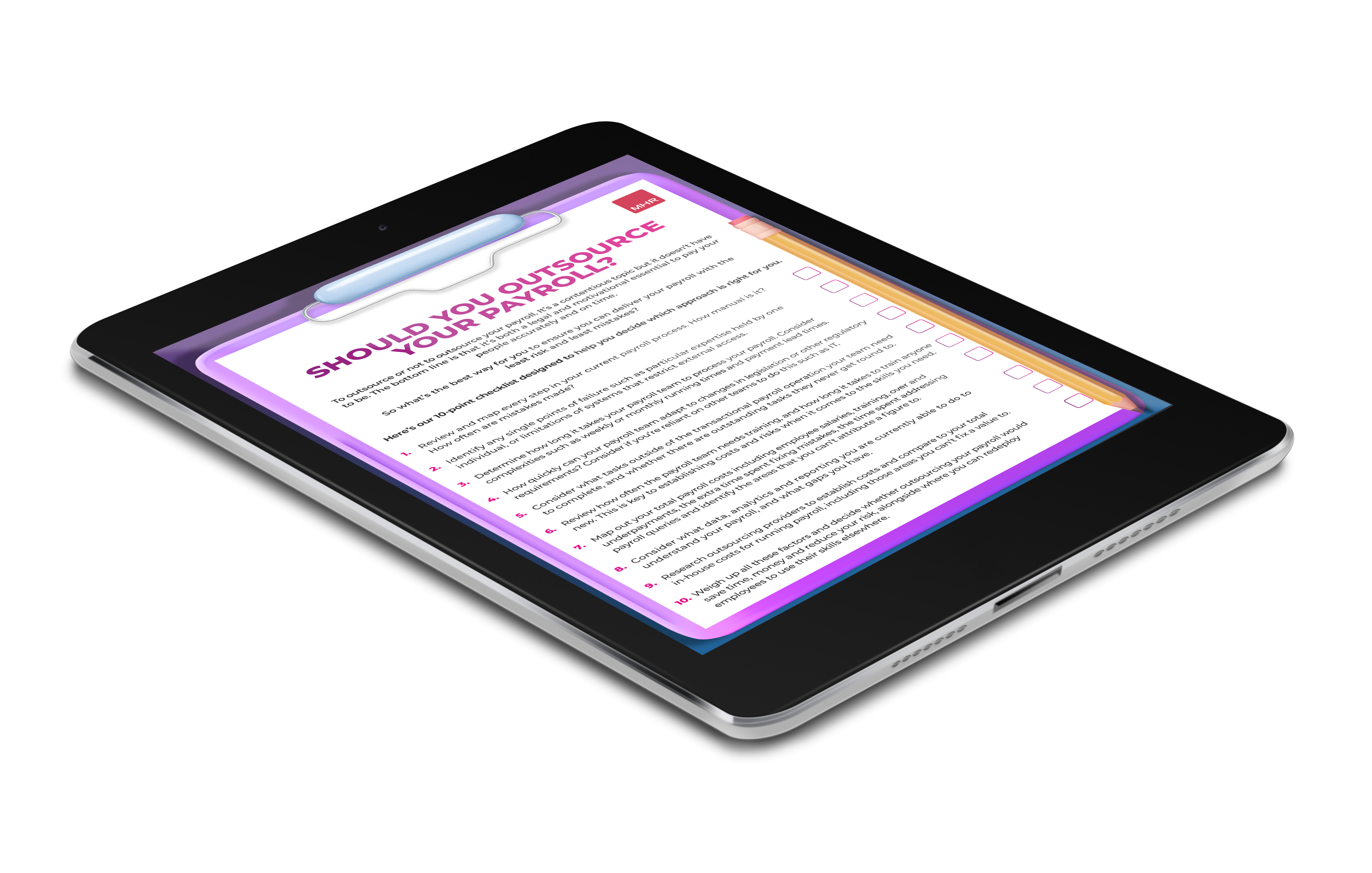 Outsourced payroll checklist on a tablet