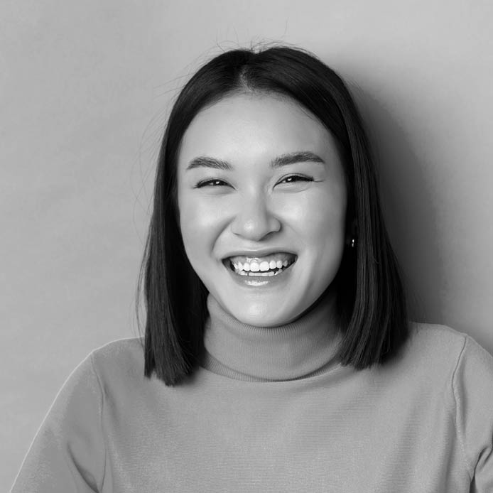 Beauty and makeup concept. Close up of carefree teenage girl smiling and laughing sincere, having fun, standing over blue background.