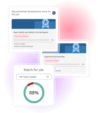 Career development dashboard showing recommended training and job-match score