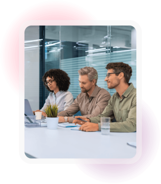 Colleagues working together at a table in a modern office