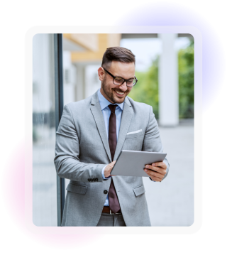 Professional reviewing information on a tablet