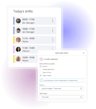 Shift management screen with bulk edit options