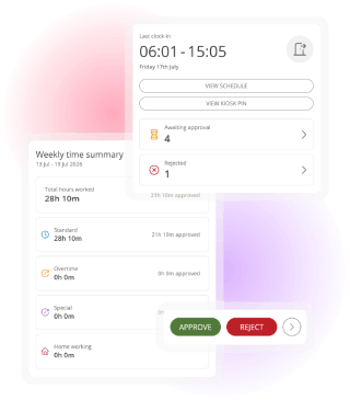 Time approval dashboard with weekly summary and approval actions