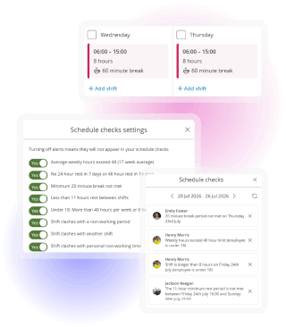 Schedule compliance checks and shift alerts dashboard