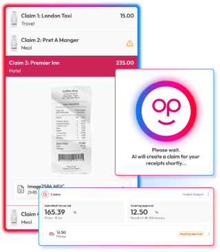 Screens to demonstrate expense management capabilities in People First platform