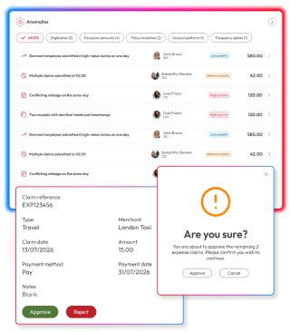 Screens to demonstrate expense management capabilities in People First platform