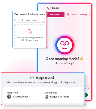 People First AI assistant, a solution to add documents and attachments and an approval process with status