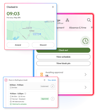 Screens demonstrating onboarding features and capabilities in People First platform