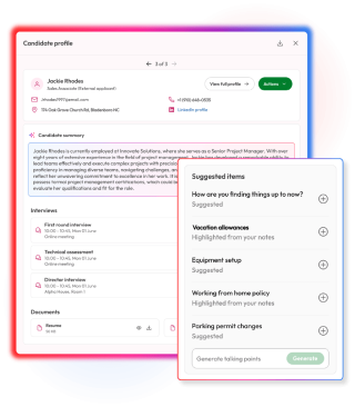 Screens demonstrating onboarding features and capabilities in People First platform