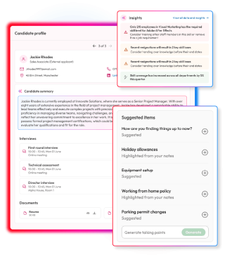 Screens demonstrating onboarding features and capabilities in People First platform