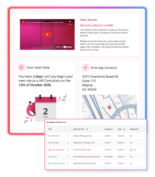 Screens demonstrating onboarding features and capabilities in People First platform