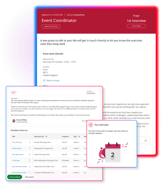 Screens demonstrating onboarding features and capabilities in People First platform
