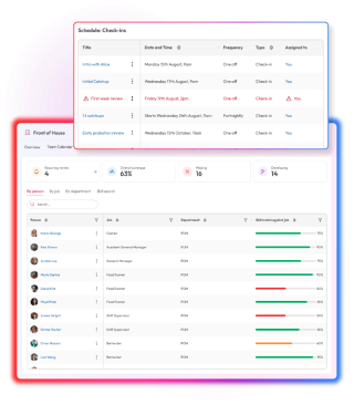 Screens demonstrating onboarding features and capabilities in People First platform