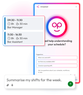 People First AI summarising an employee’s weekly shifts and answering questions about their schedule