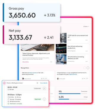 Screens demonstrating payroll capabilities within People First platform