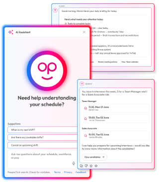 Screens demonstrating the People First interface and ease of use