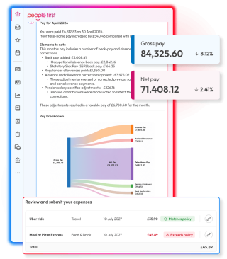 Screens demonstrating payroll capabilities within People First platform