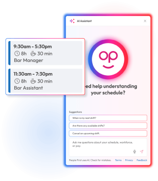 Screens demonstrating workforce management capabilities in People First platform