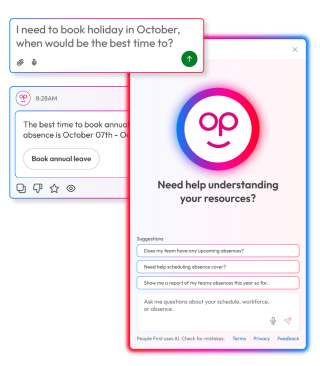 People First AI assistant recommending the best dates to book annual leave while avoiding team absence clashes and helping managers plan resources
