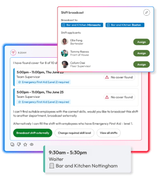 Screens demonstrating reporting and analytics features in People First