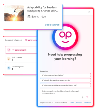 Screens demonstrating Learning module within People First platform