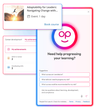 Screens demonstrating learning features within People First