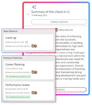 Screens demonstrating Performance Management  capabilities in People First