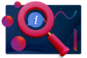 A magnifying glass with an information icon, inferring making evidence based decisions.
