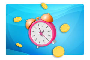 Alarm clock with coins around it.