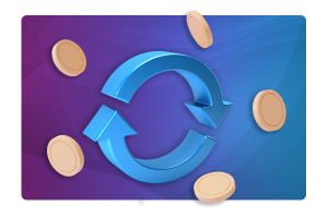 Two arrows rotating in a circle, with coins surrounding.