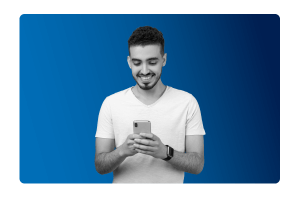 A man smiling at his mobile after getting a single HR platform.