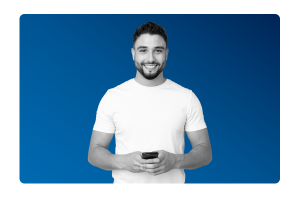 a man smiling on his phone, after speeding up financial consolidation and close with MHR's CPM software