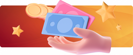 Hand holding money on yellow backgroud