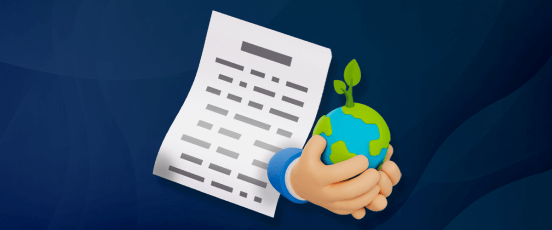 ESG reporting blog header, showing paper and hands holding a world indicating effects of global warming.