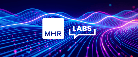 The MHR labs logo on a colourful background.