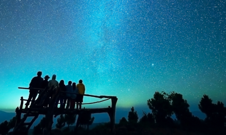 Group of people looking up at the stars in the nights sky