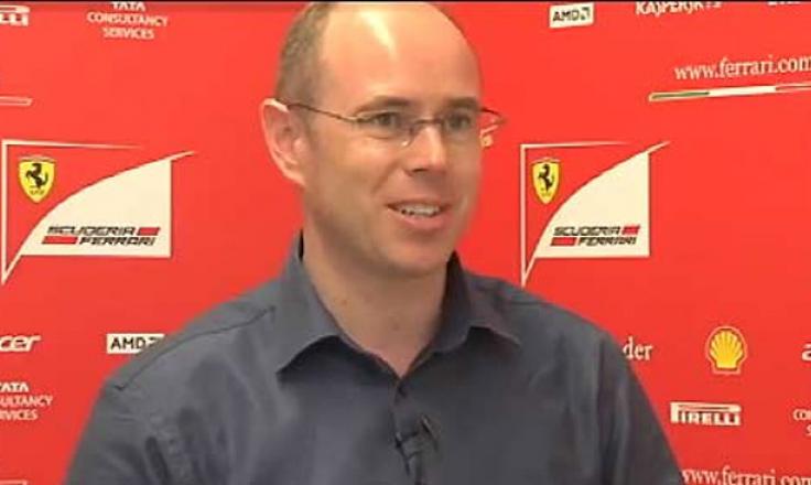 Neil Martin being interviewed during his time as Head of Strategy for Scuderia Ferrari F1 team
