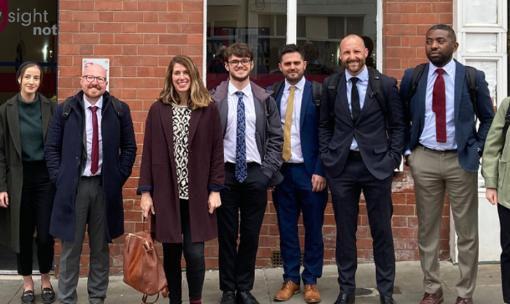 MHR's UX team stood in front of the My Sight Nottingham building