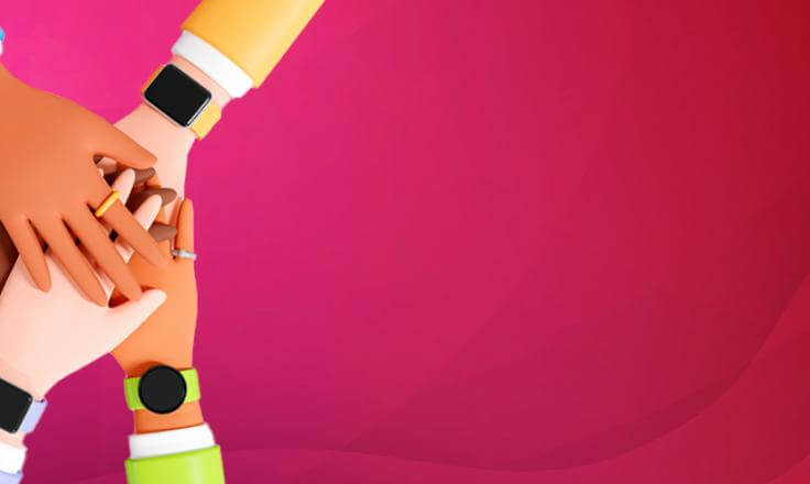 Employee engagement and wellbeing blog header, showing multiple hands on top of each other implying collaboration.