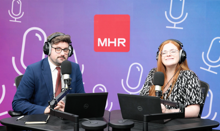 Hosts of the MHR Podcast Andy and Emma recording episode 43