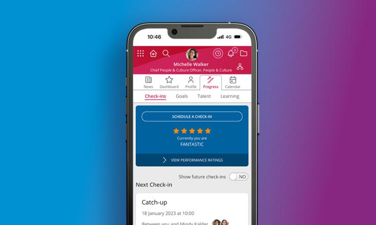 A mobile with People First employee check-in functionality displaying.